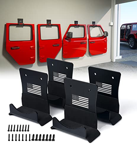 Xprite Door Storage Hangers with US Flag Pattern & Rubber Lining 4 PCS Removable Wall Mounted Door Storage Holder Hooks Compatible with 1956-2026 Jeep Wrangler CJ YJ TJ LJ JK JKU JL JLU Gladiator JT