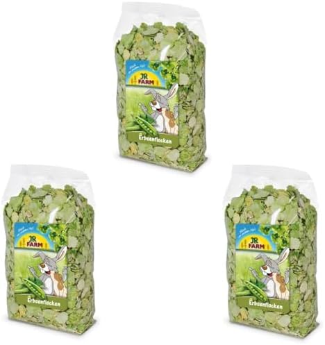 JR FARM Hojuelas de Guisantes | Paquete Triple | 3 x 200 g | Snack para Todos los roedores y Conejos Enanos | Precocidos Suavemente y fácilmente digeribles | Especialmente Ricos en vitaminas A y C