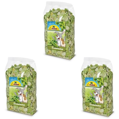 JR FARM Hojuelas de Guisantes | Paquete Triple | 3 x 200 g | Snack para Todos los roedores y Conejos Enanos | Precocidos Suavemente y fácilmente digeribles | Especialmente Ricos en vitaminas A y C