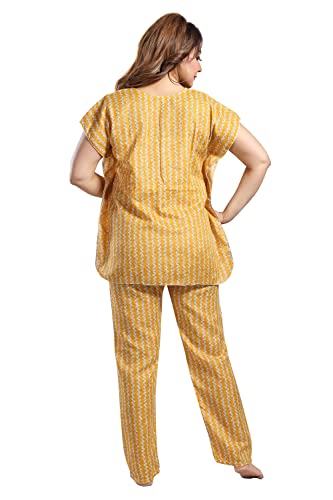 Image of Fabme Women's Cotton Printed Kaftan and Pyjama Set