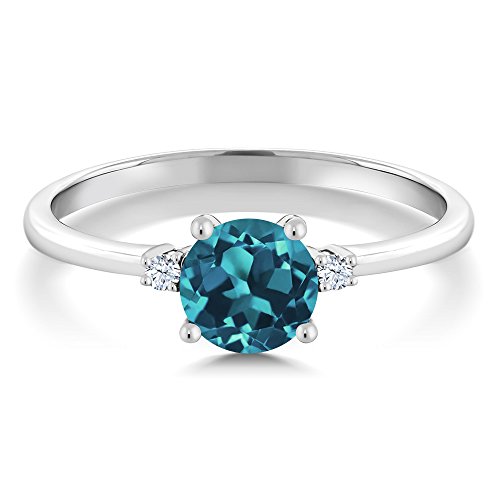 Gem Stone King 10K White Gold London Blue Topaz and White Created Sapphire Solitaire Engagement Ring For Women (0.78 Cttw, Round 6MM, Gemstone November Birthstone, Available in Size 5,6,7,8,9)2
