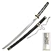 Kill Bill Bride's Sword Replica Movie Katana with Lion Engraved Blade, Carbon Steel, 41.25 Inches, Black Hardwood Saya, Display Stand Included