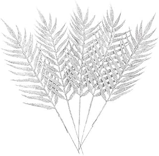TOYANDONA 10pcs Glitter Christmas Picks Glitter Leaf Spray for Christmas Tree Wreath Garland Wedding Decorations 17 Inch (Silver)