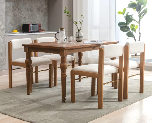 Cimota Mid Century Modern Dining Chairs Set Of 4, Fabric Linen Kitchen Chairs Upholstered Farmhouse Dining Room Chairs Armless Side Chairs With Adjustable Back/Wood Frame, Beige #TOP2