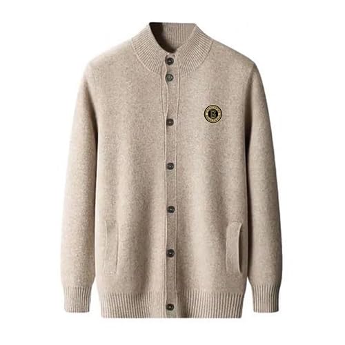 100% Wool Warm Winter Thick Asian Size Buttons Pockets Stand Collar Men Sweater Cardigan