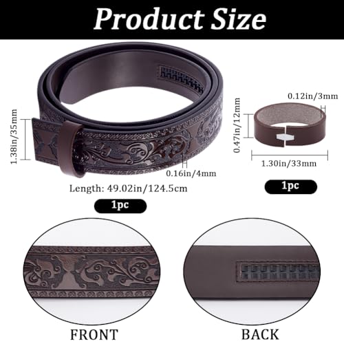GORGECRAFT 49 Inch Cowhide Belt Strap Replacement 1-1/2"(35mm) Wide Floral Engraved Genuine Leather Embossed Western Cowboy Men's Waist Belt Strap Accessories Without Buckle for Cowboy Cowgirl Brown2