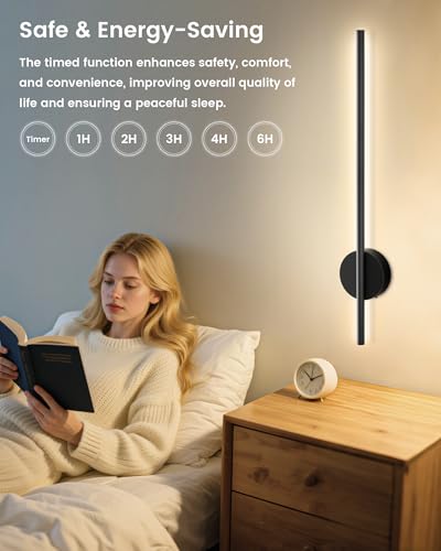 Image of NIORSUN 28 Inch Battery Operated Wall Sconce Set of 2, 360 Rotation Dark Black Rechargeable Wall Lights with Detachable Tube and Remote, 3CCT Dimmable Wall Lamp for Living Room Bedroom Hallway