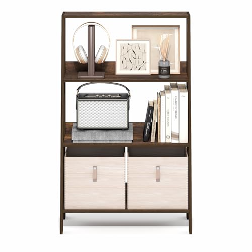 Image of Furinno Ladder 4-Tier Book Shelf, Open Frame Ladder Shelf, Amber Pine | 10.9 x 23.6 x 38.4, Bookcase, Standing Display Storage Shelves, Storage Rack, for Organization, Living Room, Home Office