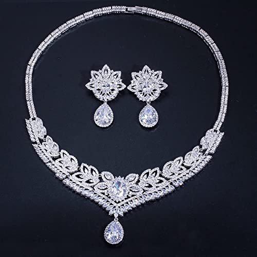 Bijoux grande goutte d'eau femmes soirée et collier de mariée en zircon