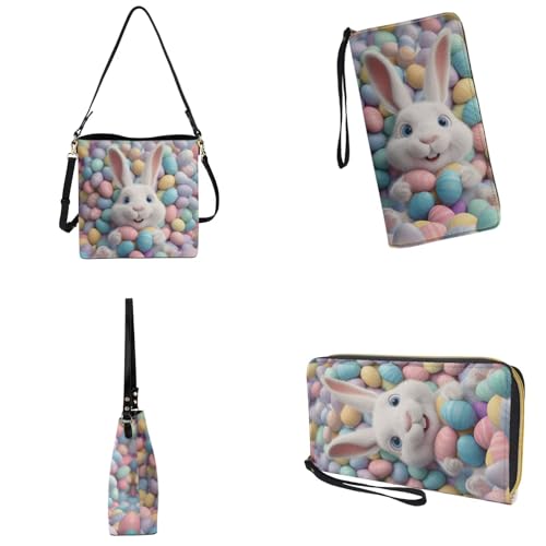 Image of Bucket Crossbody Bag Set for Women Lady, Leather Purse and Wallet Set Large Bucket Bag with Wallet