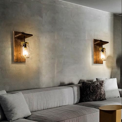 Apliques de pared vintage E27 con madera noble y detalles de hierro 2