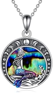 YAFEINI Mermaid Gifts Necklace Jewellery Sterling Silver Sea Mermaid Crescent Moon Pendant Necklace Birthday Gifts Jewelry for Girls Daughter Women