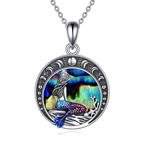 YAFEINI Sirène Cadeaux Collier Bijoux En Argent Sterling Mer Sirène Croissant De Lune Pendentif Collier Anniversaire Cadeau Bijoux pour Filles Fille Dames (Collier sirène)