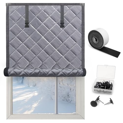Window Insulation for Winter 3 Layer 63 X 47 Inches Oxford Cloth Insulated Window Cover with and Cotton Filling Rollable Thermal Curtain for Windows Draft Protection