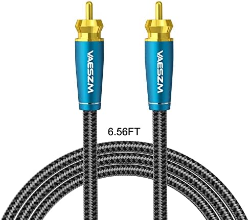 VAESZM Subwoofer Cable RCA Audio Cable Coaxial Digital [Gold-Plated & Braided] Male to Male S/PDIF Stereo Cord for Home Theater, HDTV, Amplifier (RCA t RCA Blue,6.56FT)
