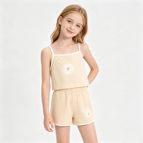 Image of Girls 8 Pieces Summer Outfits Casual Cami Tank Top and Dolphin Shorts Clothing Sets 4-8Y