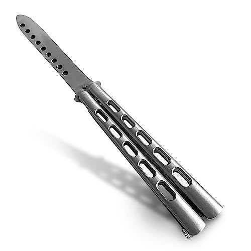 AOSILEY Butterfly Trainer Knife All stainless steel practice butterfly knife comb for Training(Silver)