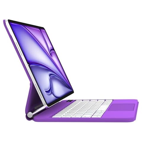 KVAGO iPad Air 11 Inch Case Keyboard(M2 2024) & iPad Pro 10.9 inch (5th/4th Gen) Magic Keyboard, Easy-Set Floating Cantilever Stand, Precision Multi-Touch Trackpad, Multi-Color Backlit Key, Purple Cover