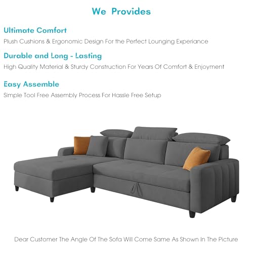 Image of Casaliving Gagnon LHS 4 Seater L Shape Corner Sofa Cum Bed for Living Room (Dark Grey Fabric) Premium Fabric Sofa
