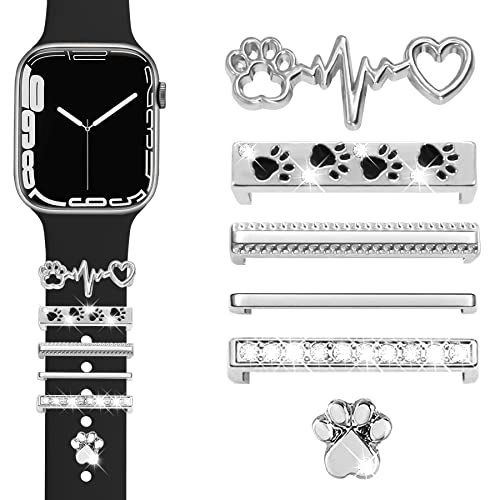 Jr.dm Watch Band Charms With Decorative Bling Rings Loops, Compatible With Apple Watch 40Mm 38Mm 41Mm 42Mm 44Mm 45Mm Metal Diamond Charms Smart Watch Strap Accessories For Iwatch Series 8 7 Se 6 5 4 3 2 1 (No Band)Silver #TOP8