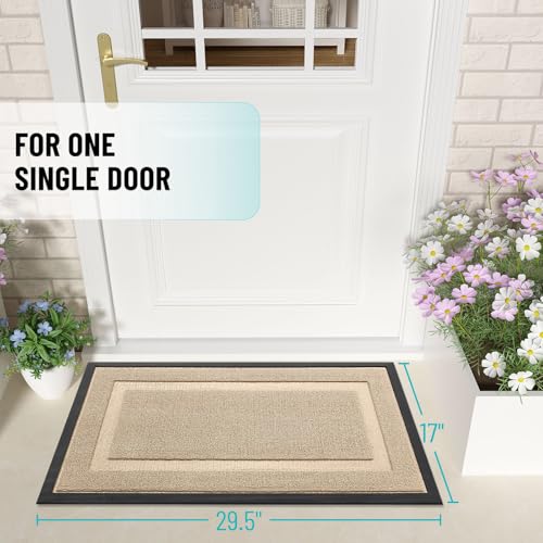 Image of OLANLY Front Door Mat Indoor Outdoor Entrance, Waterproof All-Season, All-Weather Doormat, Sturdy Natural Rubber, Low Profile, Easy Clean Patio Porch Entryway Mat, 29.5x17, Off-White