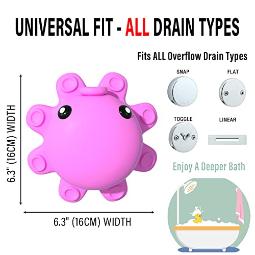 Bathtub Overflow Drain Cover - Tub Overflow Drain Cover, Soak Bath, Spa Accessories - Adds Inches of Water for Deeper Bath (Silicone, Hot Pink) - Thumbnail 2