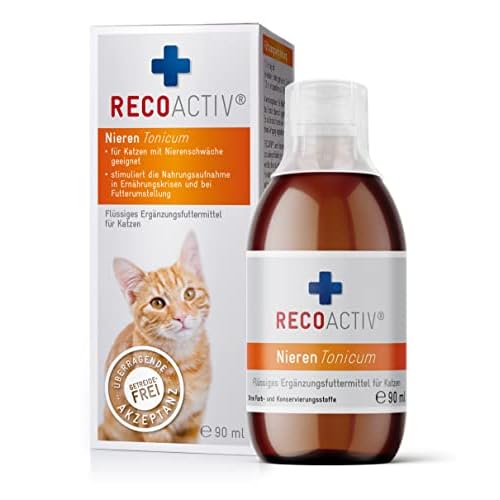 RECOACTIV® Nieren Tonicum für Katzen, 90 ml, Nahrungsmittelergänzung für nierenkranke Katzen sowie zur Prophylaxe, Stärkungsmittel zur Rekonvaleszenz bei Niereninsuffizienz der Katze