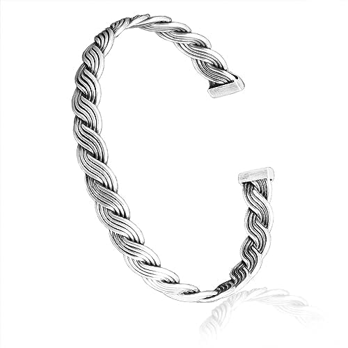 Silver Mens Bracelet. Men's Cuff Bracelet. Knitting Cuff Bangle. Personalized Mens Engraved Bracelet. Thick Cuff Men. Oxidized Bracelet for Him. Custom Anniversary Silver Gift for Men.