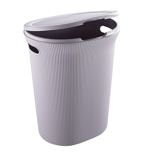 Image of Superio Ribbed Collection - Decorative Plastic Laundry Basket & Laundry Hamper with Lid and Cut-Out Handles, Lilac (Set of 2) Organzier for Bedroom Bathroom College Dorm Room