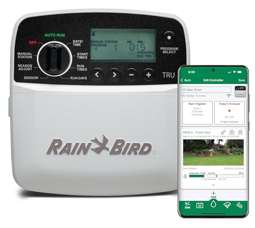 Rain Bird TRU8IW Timer and Smart WiFi Module Bundle, Program-Based Indoor Irrigation Sprinkler Controller/Timer, 8-Zone/Station