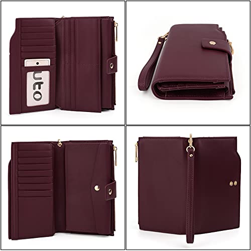 UTO Wallet Women Vegan Leather Wristlet Snap Long Purse Credit Card Holder Elegant Clutch4