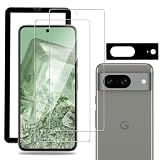 iXinQu 【指紋認証対応】Google Pixel 8 用 ガラスフィルム 2枚 + カメラフィルム1枚 3枚セット Pixel 8 用 保護フィルム ガイド枠付き 貼り付け簡単 グーグルピクセル8 レンズ 保護フィルム ケース対応 クリア