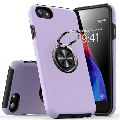 KRAFTCARE Case Compatible for iPhone SE 2022 & 2020, iPhone 8 & 7 Case with Kickstand Ring, Shockproof Anti Scratch 360° Magnetic Ring Stand Phone Case Cover Compatible for iPhone SE/8/7 - Purple