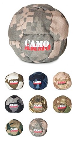 Camo Ammo Footbag Hacky Sack. 14 Panel Steel Pellet/Ground Rubber Filled Footbag, Assorted Colors
