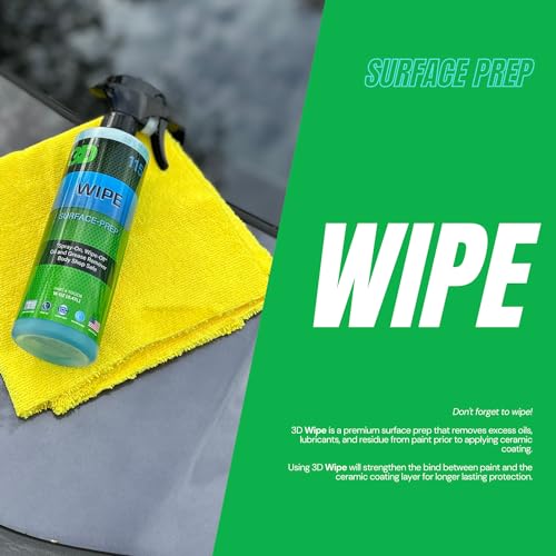 3D Wipe Ceramic Coating Surface Prep - Removes Excess Oils & Lubricants from Paint & Glass Prior to Ceramic Coating Application 16oz.