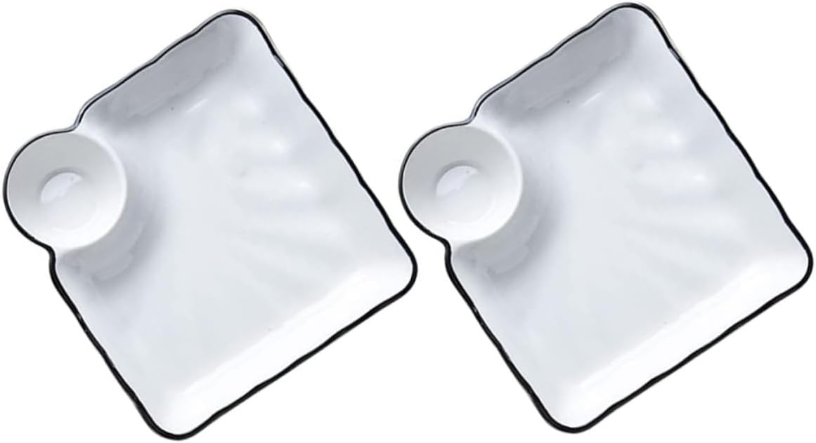 Cabilock 2Pcs Japanese Ceramic Sushi Plate Set Sauce Dishes Square Dumpling Serving Plates Decorative Food for Sushi and Dipping for Home Entertaining