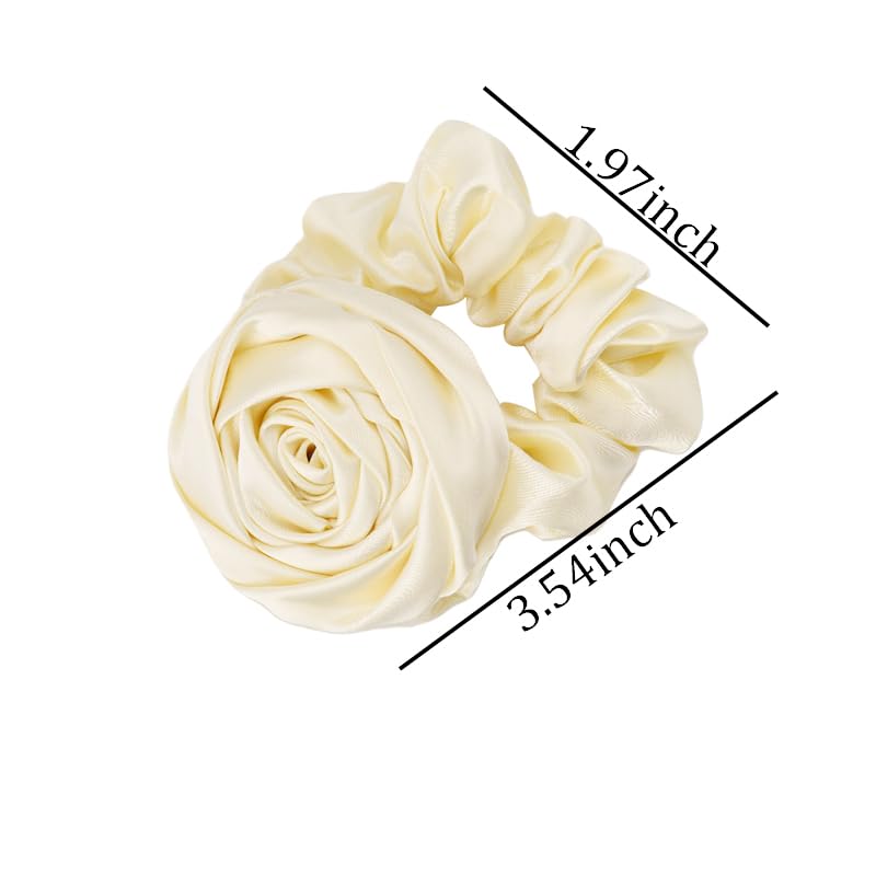 Miniatura 3 de Coleteros de satén para el cabello de rosas para mujeres y niñas, elásticos de seda para cabello largo y grueso, bandas de goma con flores rosas,