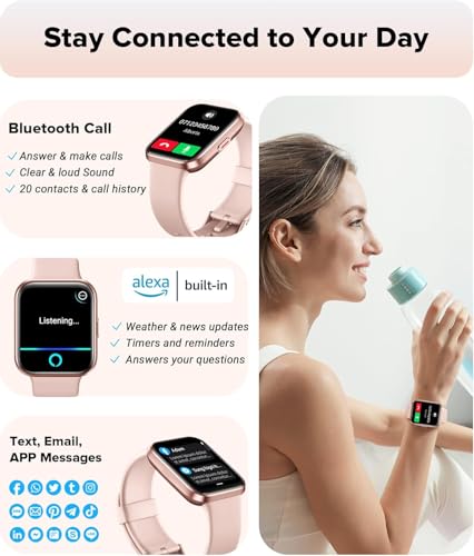 Stylish Smartwatch for Women - 1.8-Inch Touchscreen Fitness Tracker with Heart Rate Monitor, Pedometer, and IP68 Waterproof – 2 Pack for iPhone and Android - Image 2