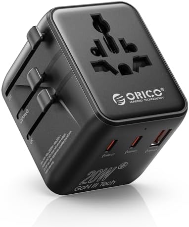 ORICO Adaptador de Viaje Universal, con 20W Carga Rápida PD, 2 Pu...