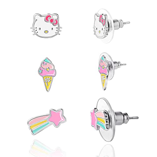 Sanrio Hello Kitty Stud Earrings Set 3-Piece - Hello Kitty Earrings Three Sets of Stud Earrings - Officially Licensed (Ice Cream)4