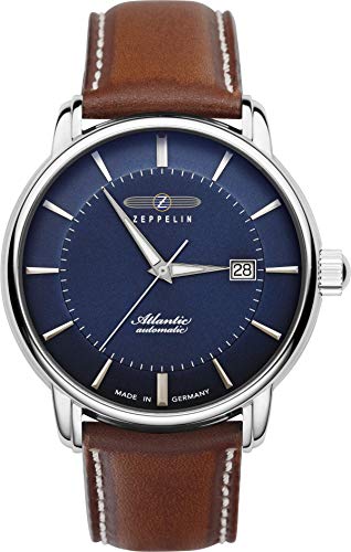 Zeppelin Herrenuhr mit Lederband Serie Atlantic Saphirglas Schweizer Automatikwerk Datum 8452-3