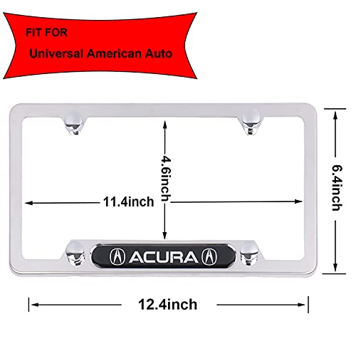 2Pcs Newest License Plate Frame, 4 Hole Chrome Stainless Steel With Screw Caps Cover Set Suit, Applicable To Us Standard Car License Frame Compatible With Acura Most Models #TOP1