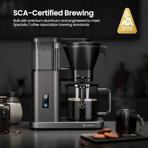 Image of Kismile SCA-Certified 8 Cup Drip Coffee Maker, Pour Over Coffee Machine with 3s Instant Heat 197-205℉, Adjustable Flow Control, Removable Water Tank, Deep Cold Brew & 40 Min Keep Warm (Light Grey)