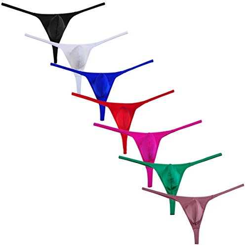 JAXFSTK 7-Pack Men's Spandex Micro Thong Gay Men T-Back G-String Jockstrap Underwear Pouch Tanga L