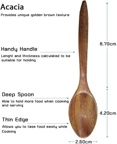 Miniatura 4 de Juego de 4 pequeños cuencos redondos de madera de acacia de 4 pulgadas de diámetro con cucharas, cuencos apilables para ensalada, sopa, aperitivos,