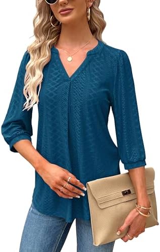 Atxnn Dames kanten V-hals oogje T-shirt elegante lange mouw tuniek tops met ruches manchet casual effen kleur blouse voor dames UK, Zwart, L