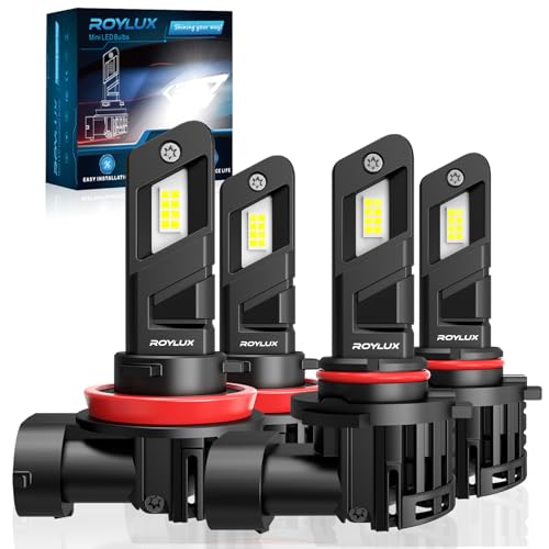 ROYLUX H11 9005 LED Bulb Combo, 40000LM 600% Brighter Halogen Replacement H9 H8 HB3 Fog Light With Cooling Fan, Plug and Play 99% Canbus Ready IP68 Waterproof, 6000K Cool White, Pack of 4