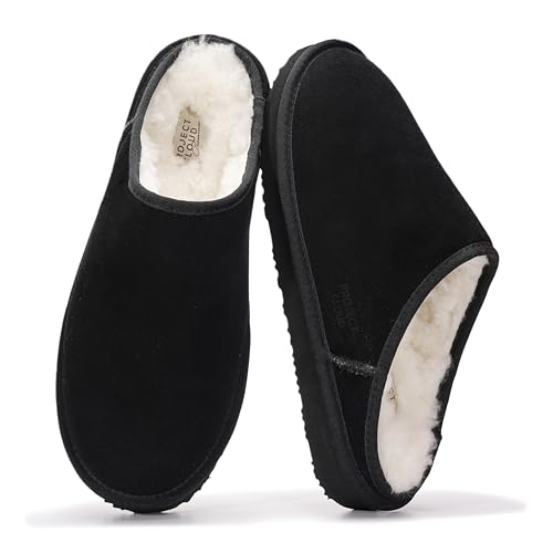 Image of Project Cloud Men's 100% Genuine Leather Shearling Memory Foam Slippers | Genuine Shearling Lining and Lightweight Non-Slip Indoor & Outdoor Wear Slippers for Men - Water-Resistant Mens Slippers