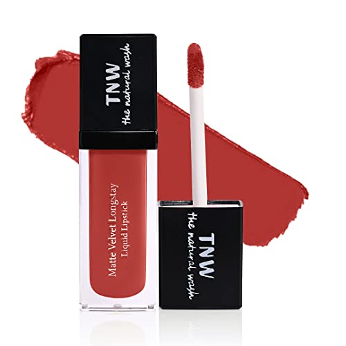 Image of TNW-The Natural Wash Spicy Coral Matte Velvet Longstay Liquid Lipstick (5ml) | Natural Oils & Hyaluronic Extract | Transferproof, Smudgeproof & Pocket Friendly | Liquid Lipstick for Women