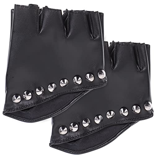 GALPADA 1 par de Guantes Estilo Dedo Fresco Punk Medio Disco Cuero Aire Halloween Fiesta Gótica Remache Guante Guantes sin Dedos Goth Biker Cosplay Mujeres para Pu Mitones Cover
